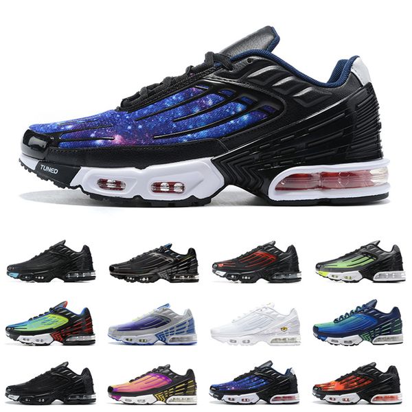 

men tn plus 3 iii outdoor shoes black gold hyper blue rainbow black blue mens womens trainers sneakers sports chaussures 36-45