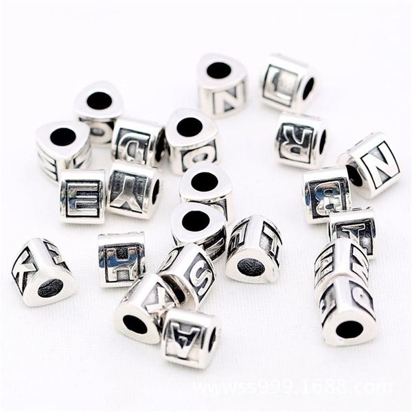

a-z authentic s925 charm vintage triangle alphabet 26 letter beads fit lady bracelet bangle diy jewelry y200730