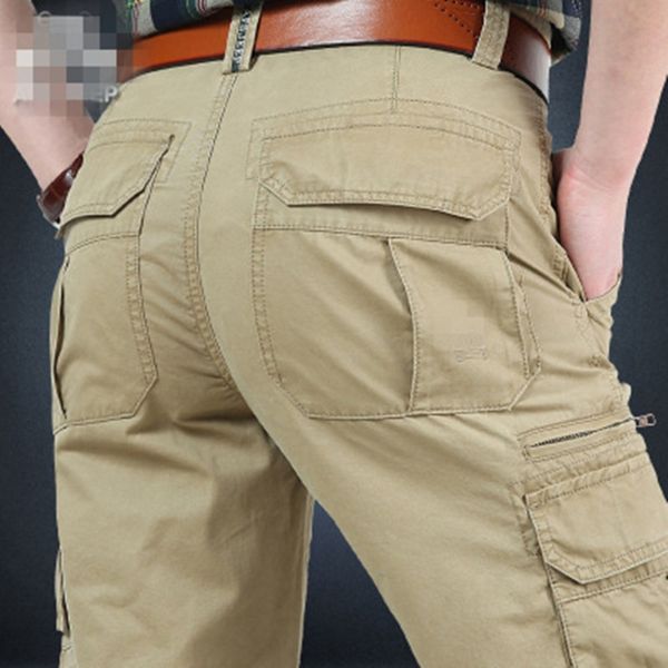 

spring and autumn men's middle-aged multi bag tooling straight tube cotton outdoor sports loose outdoor sports pants casual pantslarge, Blue