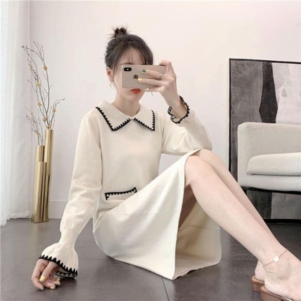 

sweater skirt dress size bud size female base knitted sleeve polo flower romci