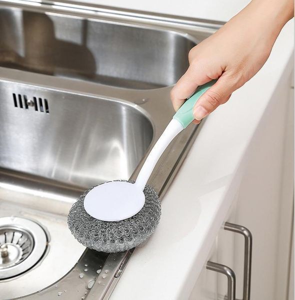 

creative long handle steel ball brush to oil wash pot brush dish brush kitchen washable cleaning h jllnmp