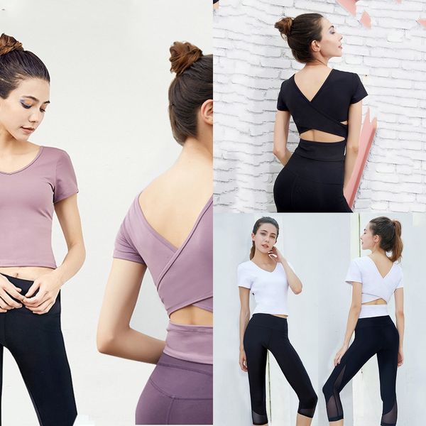 

профессиональный спорт фитнес-йога одежда верхняя женская спина эластичный плотный йога футболку пилатес упражнения фитнес короткий рукав тр, Gray