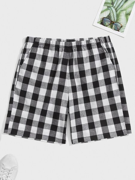 

men gingham print loungewear shorts 66yy#, Black;brown