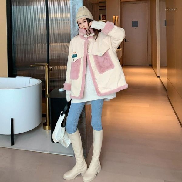 

bottle women's new autumn / winter 2020 splicing and thickening warm like fleece standing collar locomotive jacket1, Black