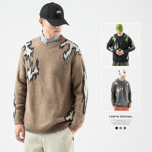 

men's sweaters men's camouflage knitted sweater autumn fashion casual plus size o-neck knitwear full sleeves loose pullovers clot, White;black