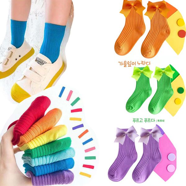 

spring new candy colors baby knee high socks girls boys toddler bows infant cute socks 0-12 years wholesale15pairs/30pcs, Pink;yellow