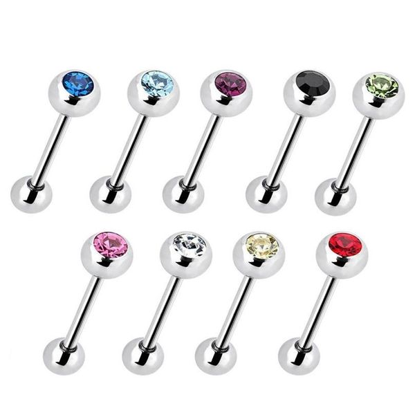 

1pcs stainless steel rhinestone tongue ring barbell bar tongue piercing cartilage helix tragus ring body jewelry pircing lengua f sqcejg, Silver