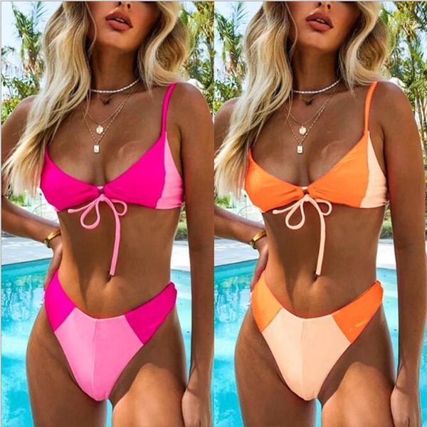 

lace-up thong bikini 2020 criss-cross swimwear women high cut swimsuit rose straps low waist biquni patchwork bathing suit1, White;black