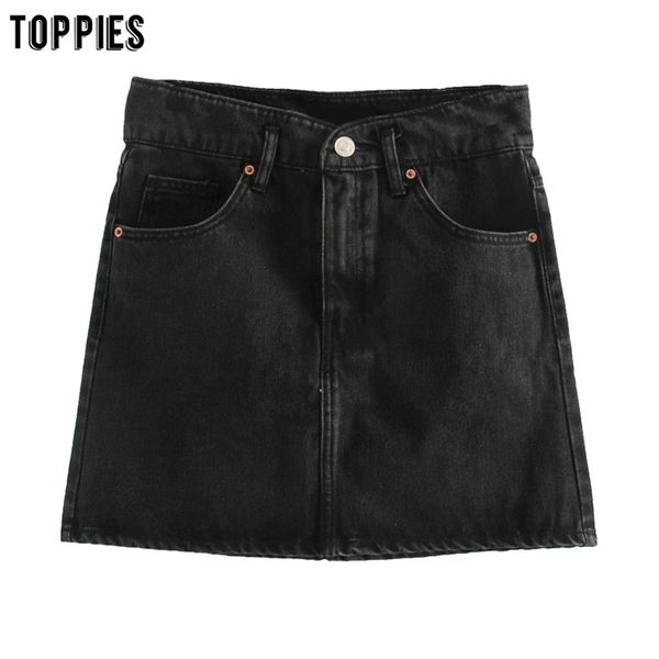 

ies summer black denim mini skirts high waist a-line skirts for womens faldas streetwear 2020 fashion 1014