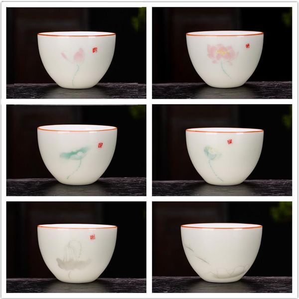 

ceramic teacup chinese tea ware pigmented tasting tea cup creative handpainted lotus samll tea bowl bbycsw bwkf