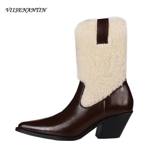 

mid-tube boots women autumn winter new pointed thick heel increased rear zipper western v boots trend zapatos para mujer1, Black