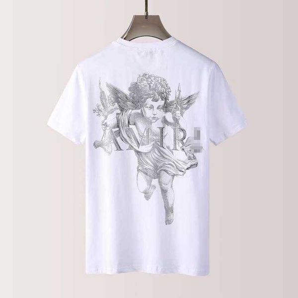 

22 men's korean spring and summer new high street fashion men's amirs letter back cupid print round neck short sleeve t-shirt, White;black