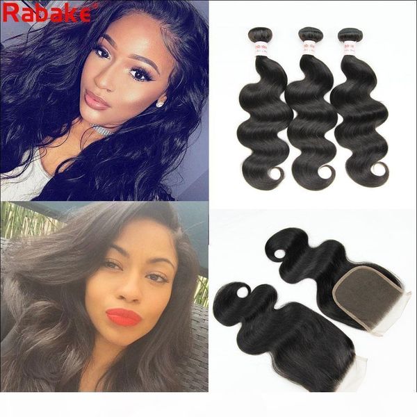 

brazilian remy body wave human hair bundles with closure rabake peruvian indian malaysian 4x4 swiss lace weaves closure hair extensions, Black;brown