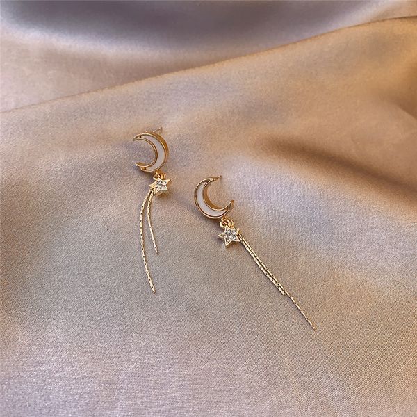 

15paris/lot 925 silver star tassel stud earrings fashion moon diamond dangle earring women business long ear drop jewelry accessories