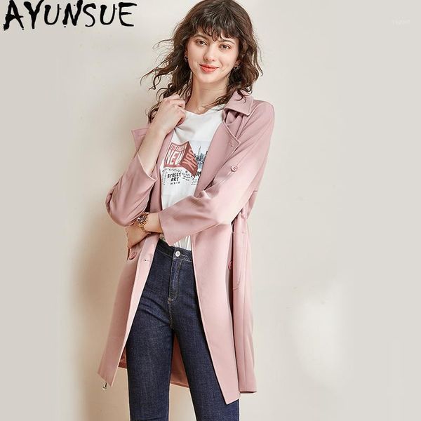 

ayunsue 2020 women's windbreaker trench coat for women korean clothes long coats and jackets women spring autumn overcoat kj47871, Tan;black