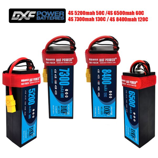 

2pcs dxf lipo батареи 4s 14.8v 6500mah 5200mah 7300mah 8400mah 60c 50c 130c 120c hardcase 1/8 1/10 rc модели автомобиля slash emaxx