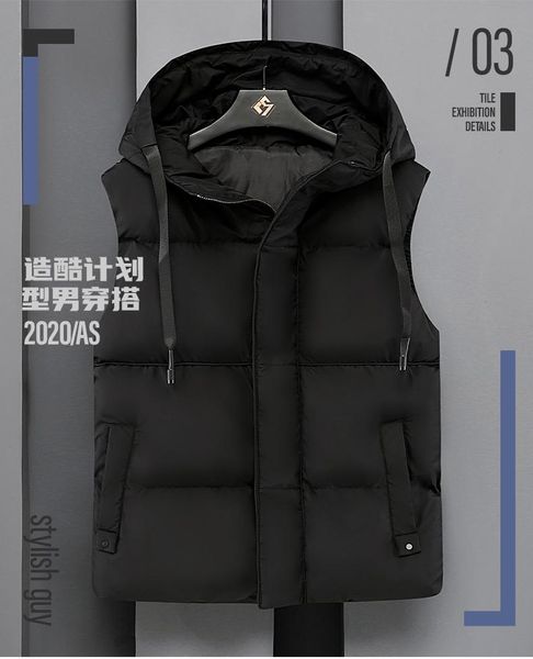 

men's vest winter hooded vests 2020 men autumn warm hooded down cotton men thicken waistcoat male casual sleeveless jackets slim, Black;white