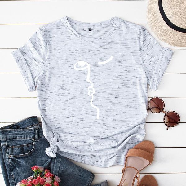 

women's t-shirt 2021 women's face portrait loose round neck short sleeve women casual comfortable1, White