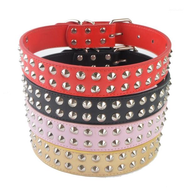 

dog collars & leashes fashion two rows spikes studded collar pu leather for big dogs pet supplies size l xl adjustable 18-22''1