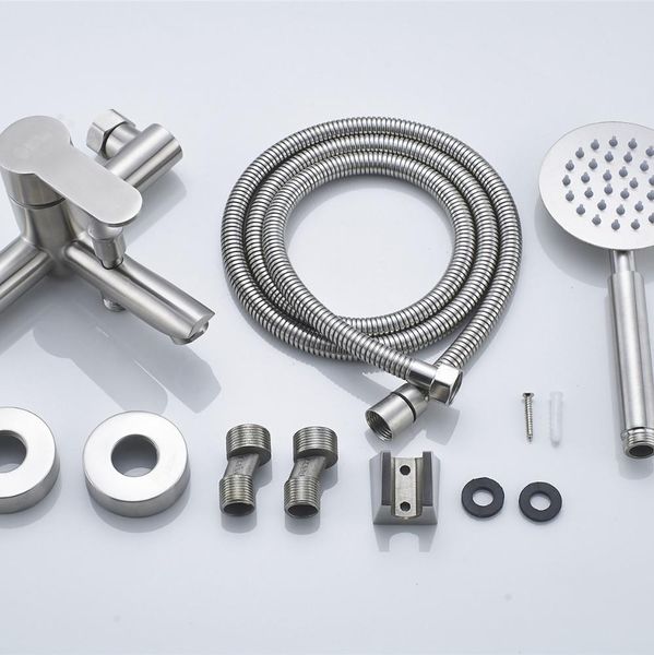 

wall mounted bath shower faucet with hand shower stainless steel brush nickel finished shower head faucet sets els401 bbygev bwkf