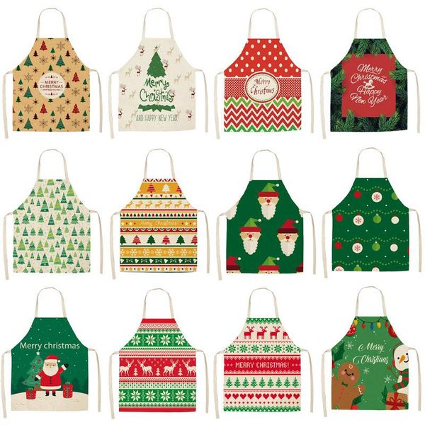 

Christmas Decoration Cotton Sleeveless Apron Linen Kitchen Aprons Women Home Cooking Baking Waist Bib Pinafore 53*65cm CM1001