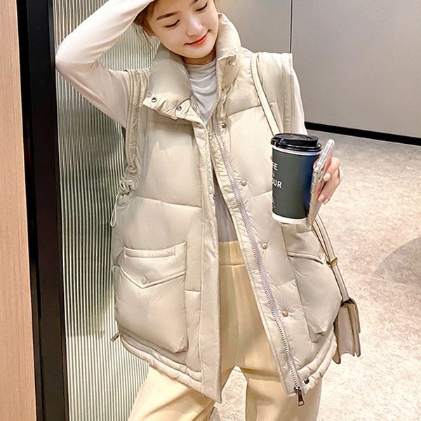 

women winter vest parkas autumn winter big pocket hooded warm casual sleeveless big pockets waistcoat jacket for women 201027, Black;white