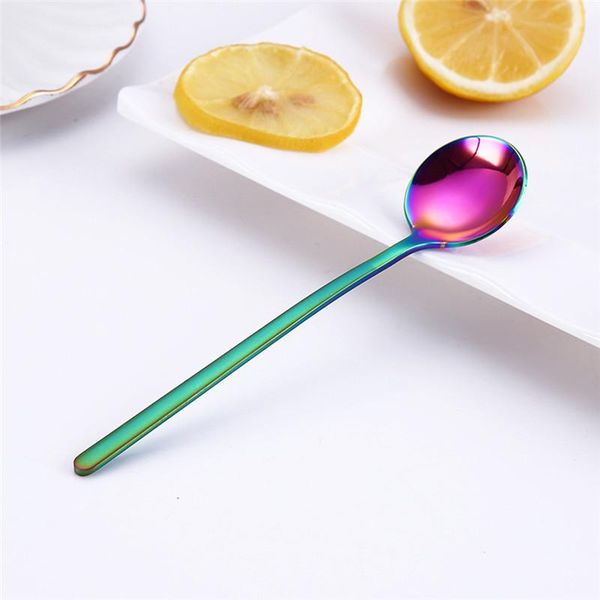

aihogard 13cm round stainless steel coffee spoon with long handle dessert ice fruit spoon teaspoons kitchen accessories h jllgli
