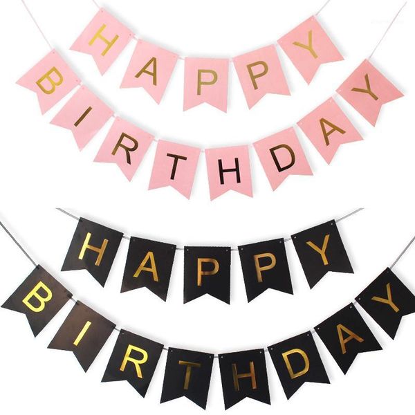 

diy glitter happy birthday bunting banner gold letters hanging garlands pastel pink string flags baby shower party decor1