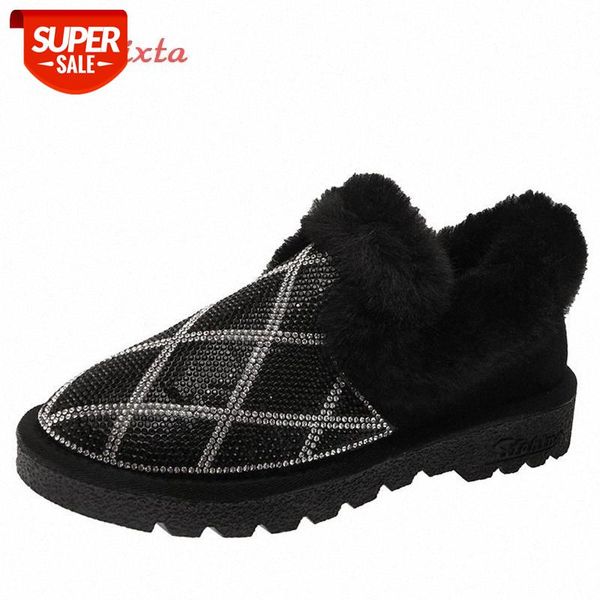 

aphixta lattice crystals luxury 2020 warm fury women flats loafers winter female mujer zapatillas grid flat heel hairy shoes #1x8d