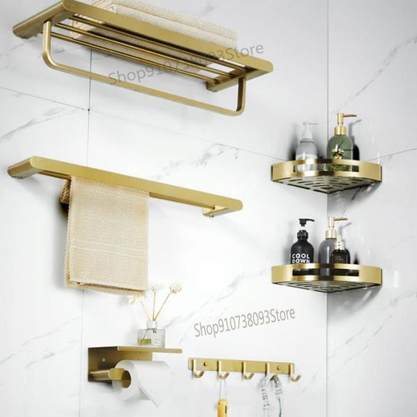

hooks & rails gold 304 stainless steel towel rack perforated bath shelf set