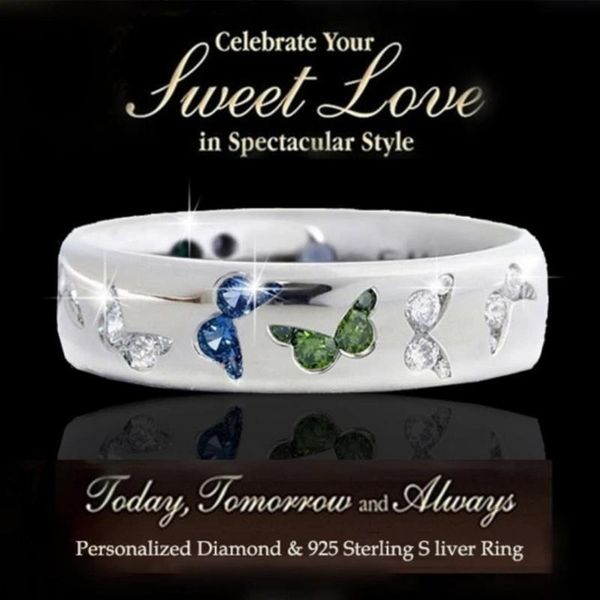 

zircon fashion butterfly colorful engagement ring luxury multicolor wedding rings for women boho valentine's day jewelry, Slivery;golden