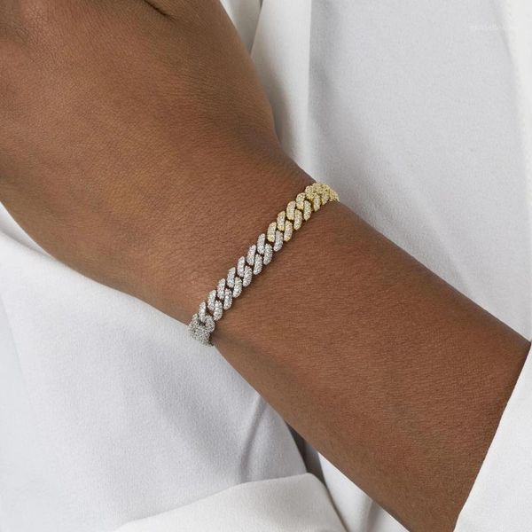 

charm bracelets two tone gold silver color cubic zirconia cz miami cuban link chain bracelet 7mm iced out rock fashion women jewelry1, Golden;silver