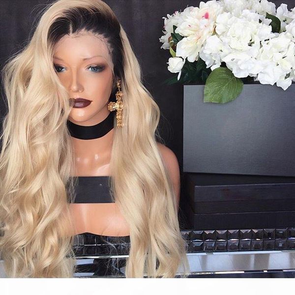 

fantasy beauty hair #1bt#613 blonde color dark roots brazilian human hair full lace wig ombre blonde 613 color human hair wigs, Black;brown