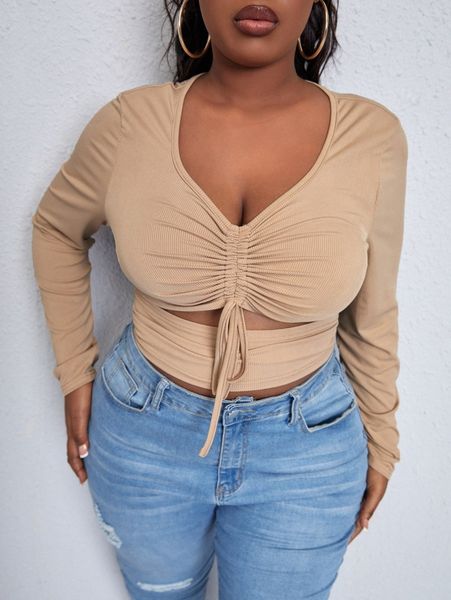 

sxy plus cut out drawstring front tee c7nw#, Black