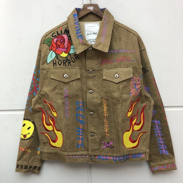 

2021 new 2021ss readymade denim jacket men women 1:1 flame embroidery retro wash jackets coats clothing l06x, Black;brown