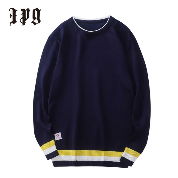 

ipg 2020 new fashion men knitted pullover sweaters casual mens clothing matching color knitwear sweater british style man, White;black