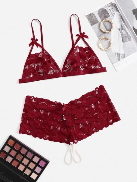 

plus floral lace crotchless lingerie set m64n#, Black;white