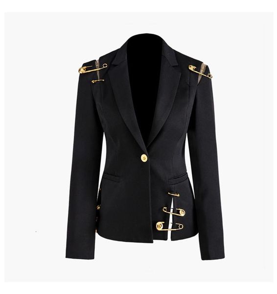 

fashion suit women spring autumn black hollow out pin spliced jacket tide long sleeve women coat, White;black