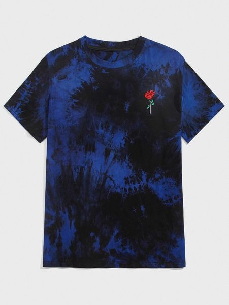 

romwe guys tie dye floral embroidery tee r1di#, White;black