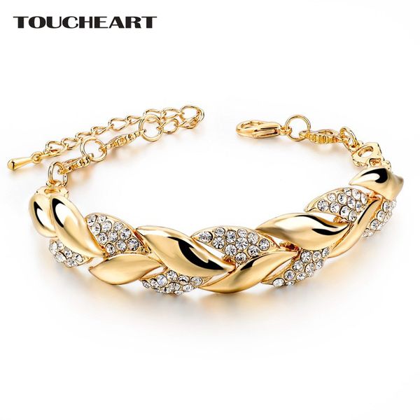 

toucheart braided gold color leaf bracelets & bangles with stones luxury crystal bracelets for women wedding jewelry sbr140296, Black