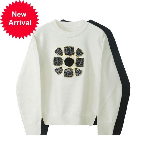 

2021 new autumn new the neck-neck flower casual temperament comfortable women's pullovers long sleeve c7zj, White;black