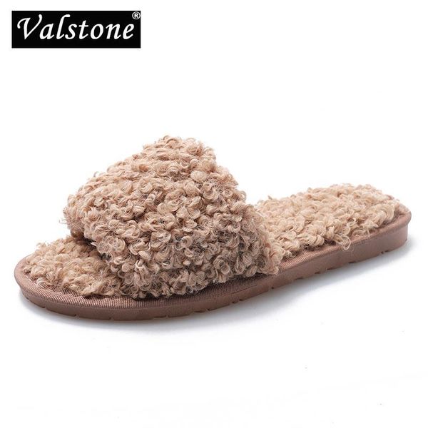 

valstone quality woman cotton shoes winter warm flats plush slippers for female fashion soft home and outdoor universal zapatos, Black