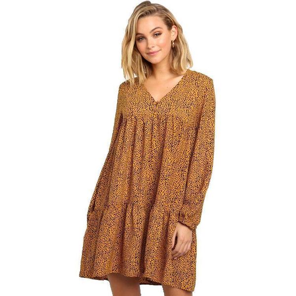 

polka dot mini dress women v neck ruffle sweet yellow a line dress loose casual long sleeve autumn winter clothes female, Black;gray