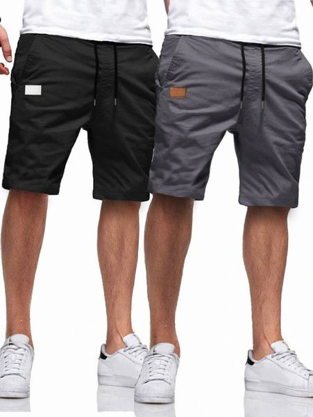 

men 2pcs patched detail drawstring shorts l524#, Black
