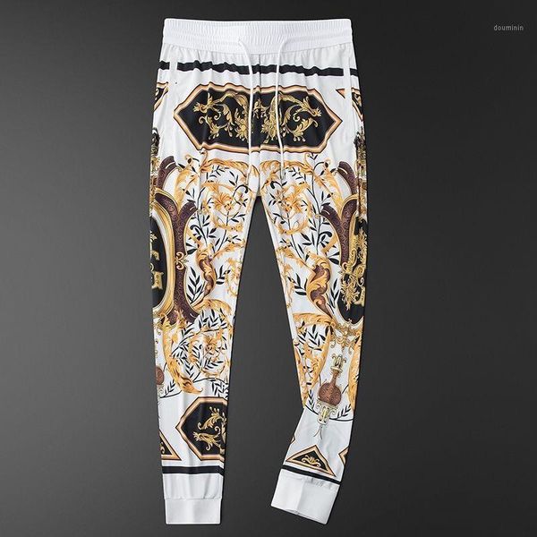 

2021 summer selling fashion jogging thin striped printed sports casual pants men's self-cultivation1, Black