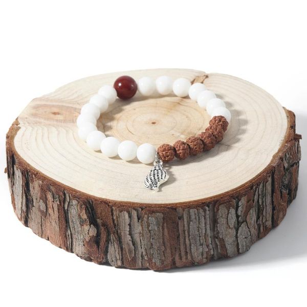 

beaded, strands rudraksha & white clammen's and women's elastic rope bracelet charm fashion energy bangle shell pendant semi-preci, Black