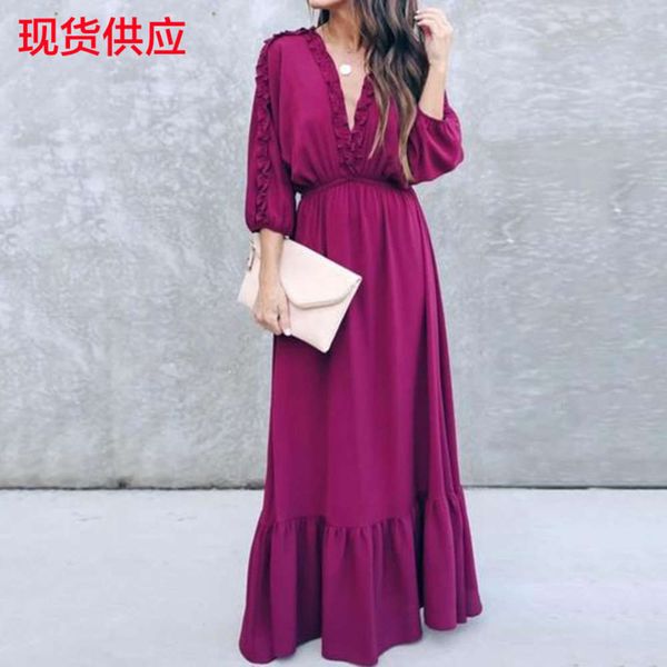 

women's fashion v-neck long sleeve drs, Black;gray