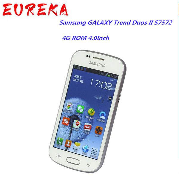 Orijinal Yenilenmiş Samsung Galaxy Trend Duos II S7572 3G WCDMA Cep Telefonları 4G ROM 4.0 inç Unlocked Wi-Fi 802.11 Cep Telefonu