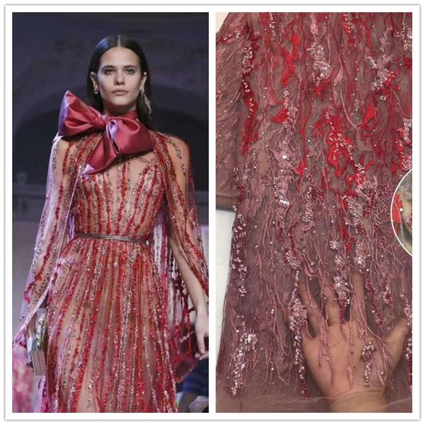 

ribbon bead embroidery french mesh lace /dress /wedding fabric / catwalk dress african brand 5yrads, Pink;blue