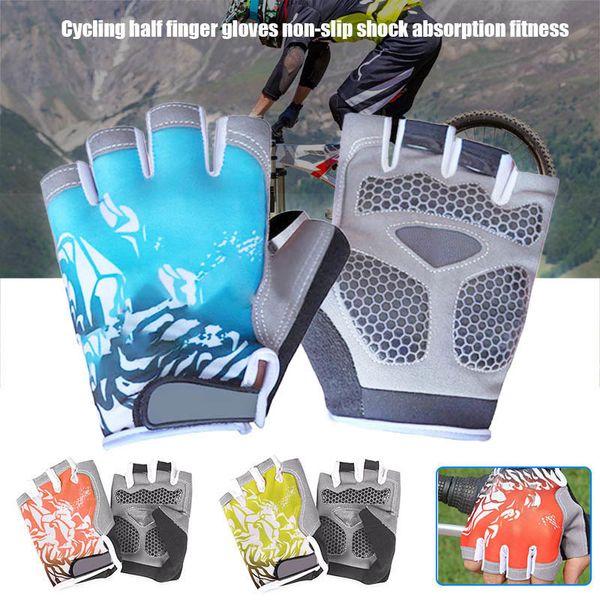 

upgraded half finger cycling durable breathable anti-slip mitten silicone pad fitness gloves for bike riding lifting, Blue;gray